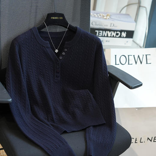 复古绞花！100绵羊毛宽松针织衫女短款毛衣外穿2025秋冬新款！ 商品图1