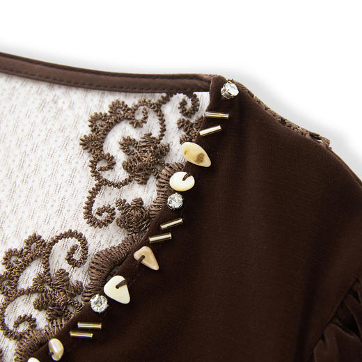 「高货wl」全新升级【铂金会员220/天猫299/差价79】(45536)洛诗琳手工钉珠丝绒打底衫2025秋冬后背蕾丝刺绣拼接上衣 商品图3