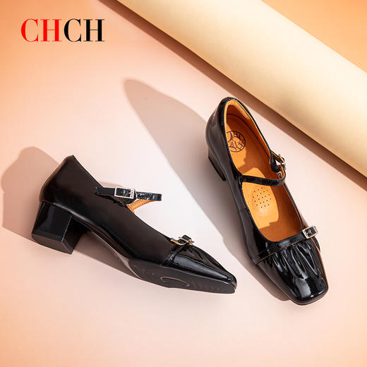 2025秋冬新款CHCH平衡鞋牛皮粗跟舒适羊皮内里玛丽珍女鞋CP2B5082 商品图2