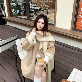 现货 圣托里尼winter 100羊毛双面双穿温暖调围巾大衣