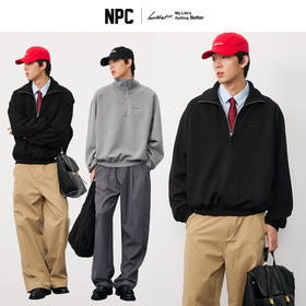 NPC潮牌字母刺绣半开襟空气层拉链卫衣男立领插肩袖秋NP57ST37
