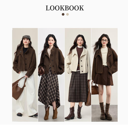 【10/23新品】熙世界巴恩风立领短款毛呢大衣女小个子冬女装休闲宽松纯羊毛外套 商品图2