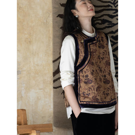 牧衣游原创 重磅喜鹊登枝织锦马甲女藏袍民族风古朴百搭开衫 风翠 商品图2