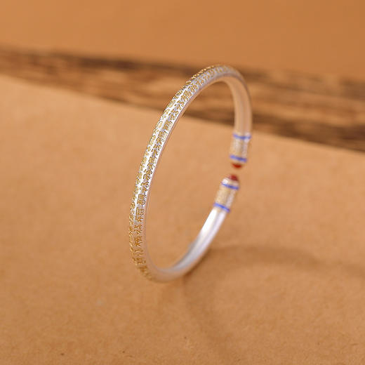 S999足银南红玛瑙描金百福文字，中式民族风开口手镯CW-SZ02033 商品图1