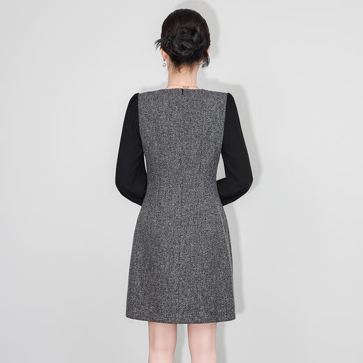 「高货wl」全新升级【铂金会员330/天猫449/差价119】(50240)洛诗琳优雅拼接连衣裙2025秋冬轻奢重工珍珠领减龄收腰裙 商品图1