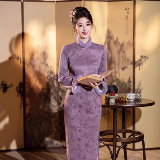 MYJ  蝴蝶印花新款中式旗袍加厚保暖国风连衣裙 商品图1