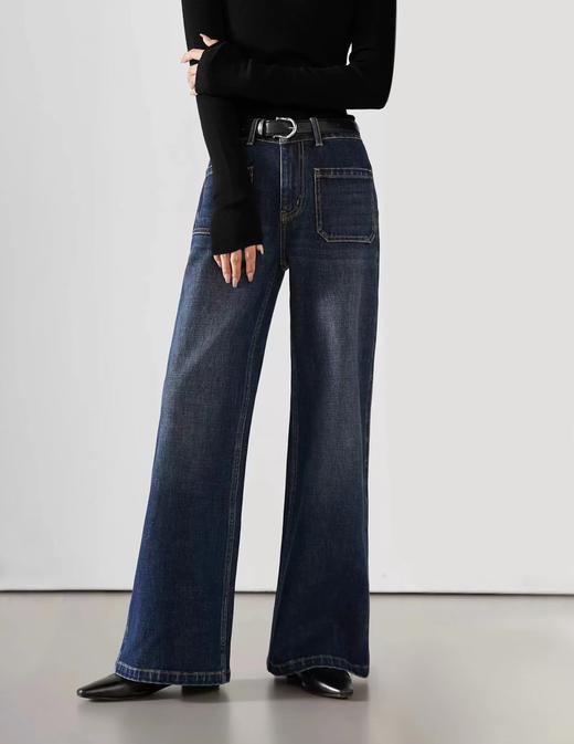 D102070秋冬新款复古设计感四面弹口袋高腰显瘦微喇牛仔裤 商品图0