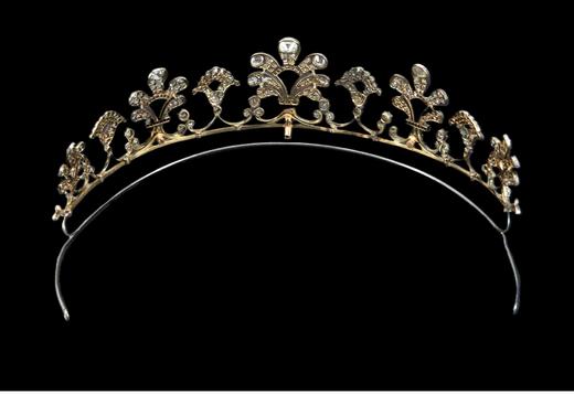 独角鹿西洋古董 1880年代比利时出品自然花卉造型黄金底纯银镶嵌钻石冠冕 商品图4