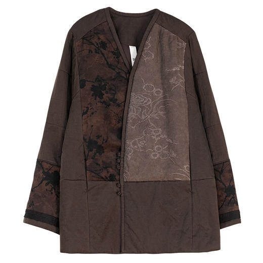 牧衣游原创 重磅22姆米香云纱拼接夹棉棉衣女复古名族风外套 汐跃 商品图4