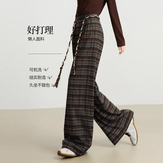 【10/23新品】熙世界美拉德复古格纹阔腿裤松弛感宽松垂感休闲裤女2025秋季新款 商品图1