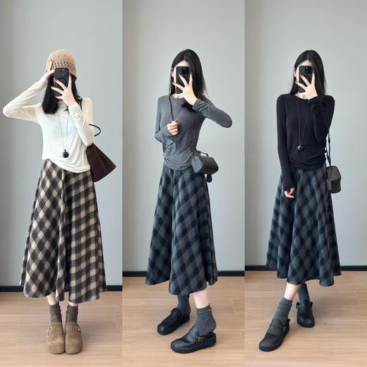 复古气质！遮跨显瘦！气质松紧高腰半身伞裙格纹毛呢女25秋冬款！ 商品图2