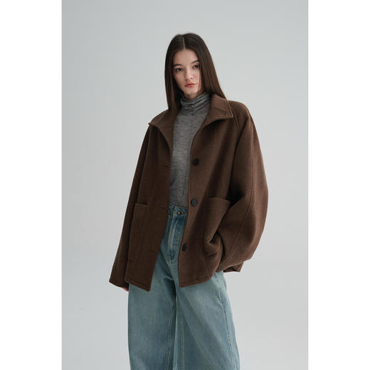 MAISON CECILE 两色|桑蚕丝羊毛宽松立裁短款显比例翻领毛呢大衣 商品图0