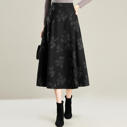 MYX通勤印花A字裙垂坠感修身显瘦蓬蓬裙2025年冬款时尚高腰半身裙 商品图1