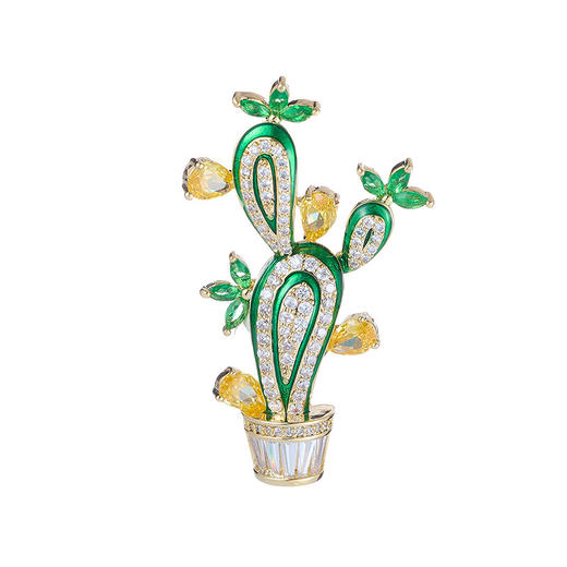滴油微镶锆石仙人掌植物胸针，高档男女衬衫暗扣高档女士别针LY-M-351 商品图3