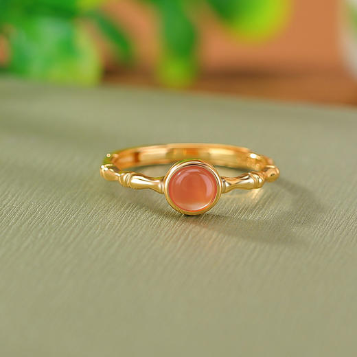 【圆韵祝福】S925纯银镀金水红圆珠竹节戒指【CW-JZ06896】 商品图2