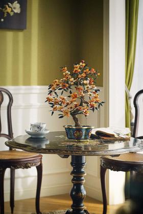 【已售】独角鹿西洋古董 20世纪中国创汇时期出品丰收花卉纹景泰蓝盆装饰「富丽海棠」珍宝像生盆景