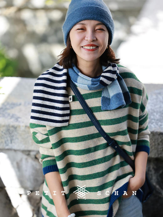 PETIT SCHAN小闪 CLO#928 Stand Out 出彩 纯羊毛彩点纱撞色条纹毛衣 商品图1