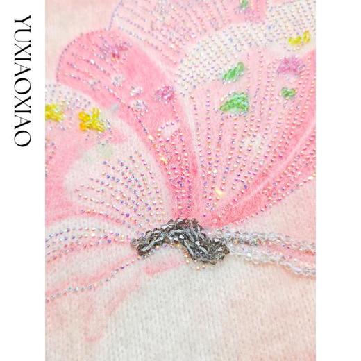 余潇潇【花间蝶语】绵羊毛马海毛混纺晕染蝴蝶烫钻圆领长袖毛衣 商品图2