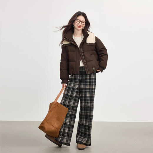 【年货节】熙世界琥珀流光风毛绒立领羽绒服女冬季高级感复古白鸭绒短款外套 商品图4