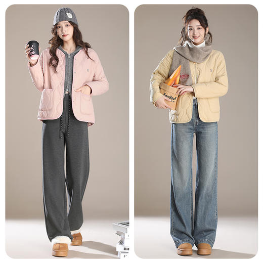 百媚生 冬季棉服外套女厚款保暖夹克羊毛混纺短款棉袄L81 商品图1