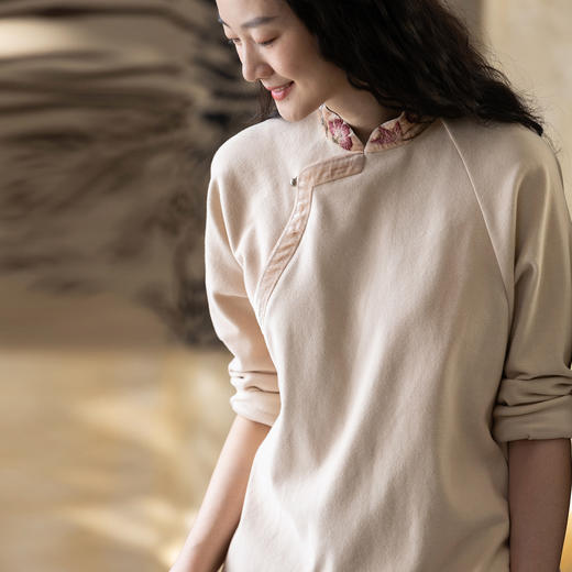 牧衣游原创 机绣棉质套头衫冬柔软亲肤复古文艺百搭宽松上衣 舟遥 商品图0