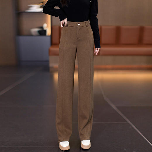 MYX窄版修身毛呢阔腿裤加厚保暖休闲长裤2025年冬款垂坠感显瘦直筒裤 商品图0