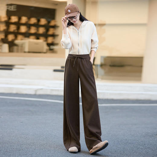 【10/23新品】熙世界「羊毛通勤裤」咖色窄版阔腿裤女秋冬运动休闲卫裤镰刀裤子 商品图3