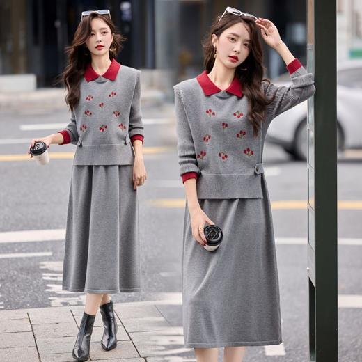 刺绣针织马甲，连衣裙两件套HR-YIDM3905 商品图3