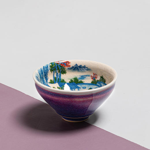 钧瓷/梦鼎/鹅黄青花/精工款/宋盏杯(山水人家) 商品图0