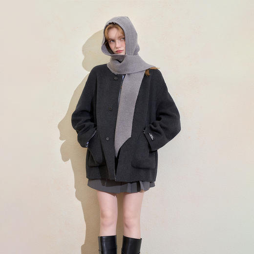 西遇复古高级披肩毛呢外套女冬季新款宽松显瘦中长款呢子大衣H0055305 商品图3