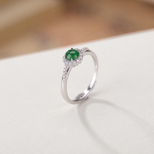 【澄碧】S925纯银蓝水翡翠绿翡翠几何圆珠戒指【CW-JZ06908】 商品图2