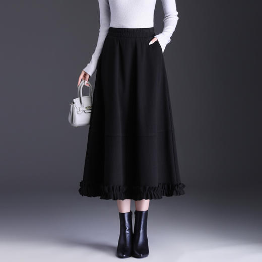 MYX木耳边洋气百褶大摆裙垂感通勤时尚蓬蓬裙2025冬款长款高腰半身裙 商品图1