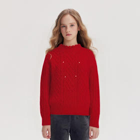 笛莎Deesha 童装女童毛衫2025冬新款木耳边绞花套头毛衣