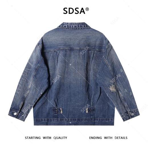 SDSA男士秋冬新款痞帅男装美式设计感口袋磨破翻领牛仔夹克外套 商品图4