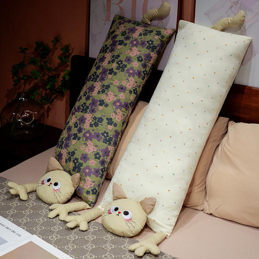 自然醒双层纱举手猫咪长条抱枕QYL 商品图9