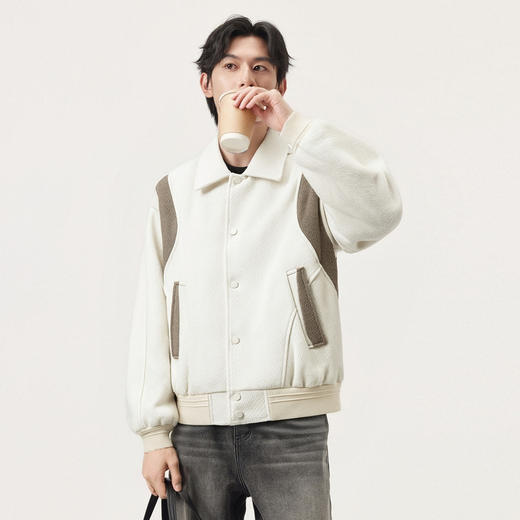 gxg.jeans男装 米色撞色拼接时尚宽松翻领夹克外套男 冬季热卖 商品图2