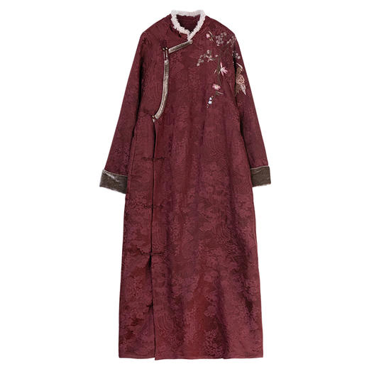 牧衣游原创 提花丝麻棉混纺手工刺绣连衣裙红色藏袍民族风 云曲 商品图4