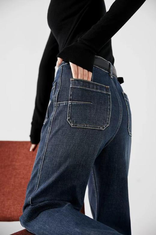 D102070秋冬新款复古设计感四面弹口袋高腰显瘦微喇牛仔裤 商品图13