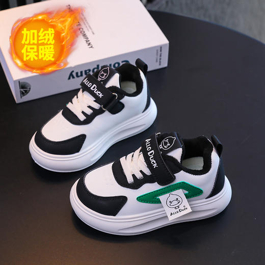 小黄鸭冬季新款运动鞋儿童皮面防水男女童加绒保暖小中童跑步鞋潮24-38 商品图1