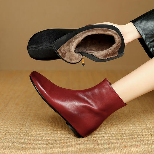 【预售5天】冬新款牛皮法式复古圆头瘦瘦靴女低跟及裸靴马丁靴粗跟短靴NJMK&K1796 商品图0