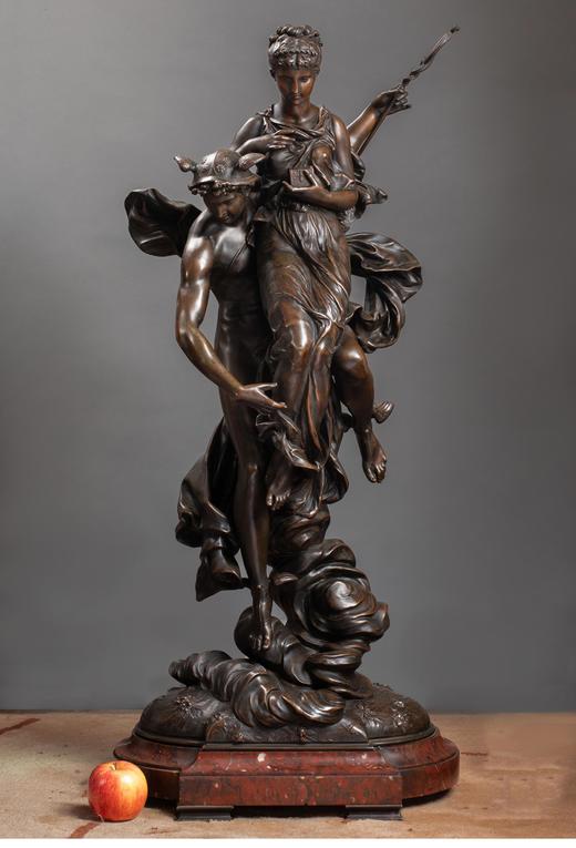 【已售】独角鹿西洋古董 19世纪法国雕塑名家Dumaige签名出品青铜人物雕塑《赫尔墨斯将潘多拉交给厄比美修斯》 商品图1