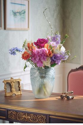 独角鹿西洋古董 1926年法国水晶工坊莱俪LALIQUE设计出品「AIGRETTES 白鹭」主题灰蓝色欧泊水晶花瓶