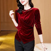气质百搭圆领丝绒钉珠修身显瘦打底衫t恤K-E37M2931 商品缩略图1