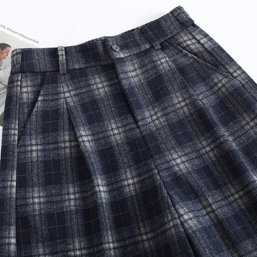 MYX毛呢格子阔腿裤女2025年冬款垂感修身显瘦通勤直筒裤洋气九分靴裤 商品图3