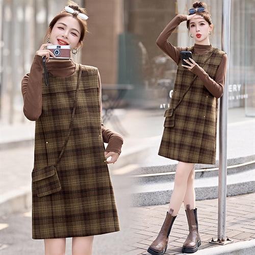 时尚毛呢格子，加厚打底两件套背心裙HR-LNS9726 商品图3