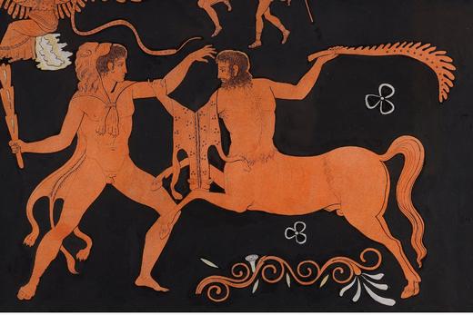 独角鹿西洋古董 19世纪法国艺术史学家皮埃尔·弗朗索瓦·休格斯创作古典神话主题水彩蚀刻版画《赫丘利大战半人马喀戎》 商品图2