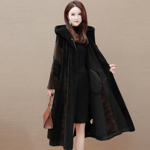 QYM DR2593-Y连帽貂绒大衣厚款休闲加厚毛绒外套 商品图1