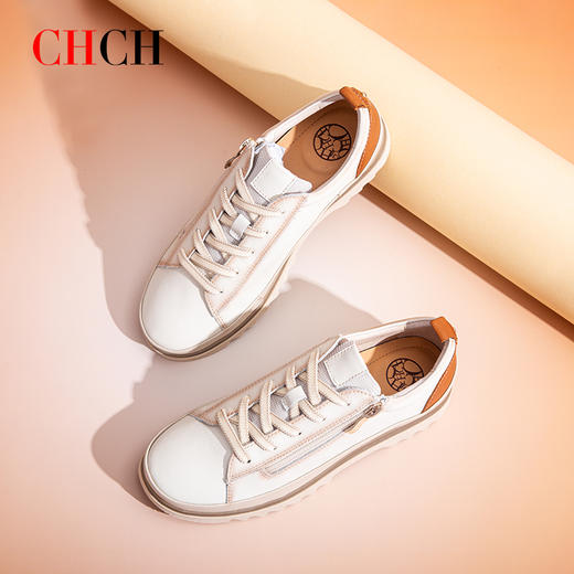 CHCH平衡鞋2025秋冬新款牛皮平跟圆头系带深口休闲单鞋女鞋CP2B5021 商品图2