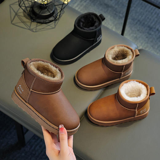 小黄鸭合集冬季雪地棉冬靴防水男女童时尚短靴子宝宝加绒保暖棉鞋小孩防滑靴25-37 商品图5