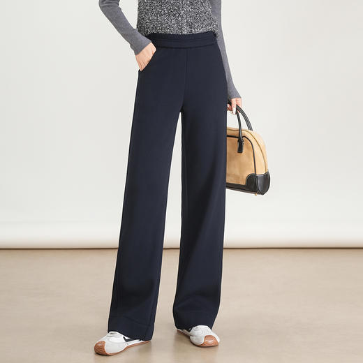 MYX垂坠感毛呢长款直筒裤松紧腰窄版修身阔腿裤2025年冬款洋气休闲裤 商品图2